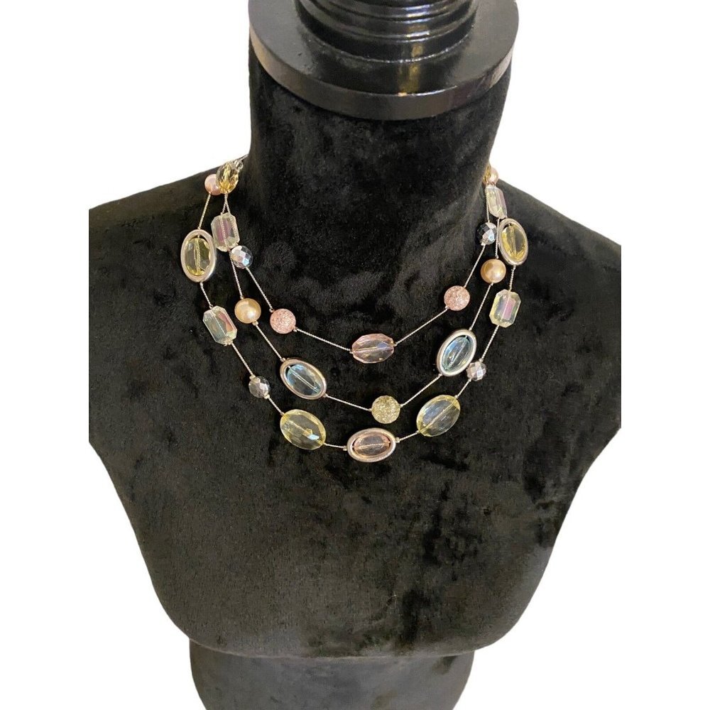 New York Co Necklace and Bracelet Beaded 3 Strand Pastel 17.5" - 22" - Picture 4 of 6